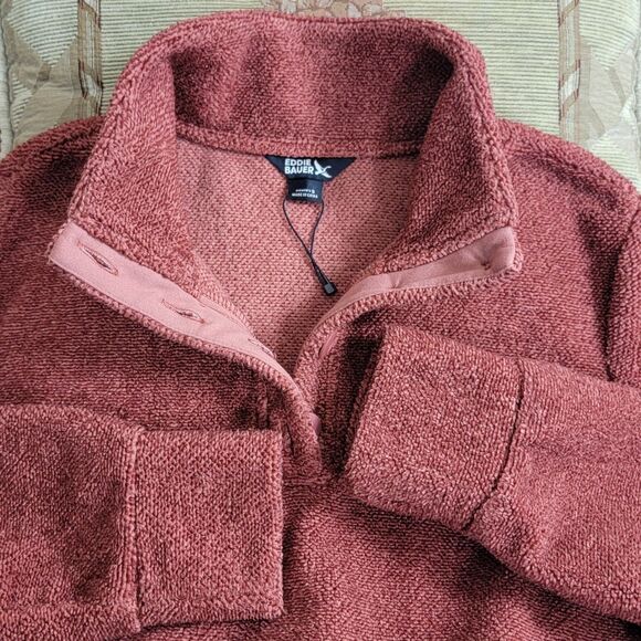 Eddie Bauer Sweater Womens Small Rust 1/4 Button Up Fleece Pullover EB006400 - Picture 9 of 13